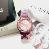 Guess Crown Jewel Diamonds Purple Dial Purple Steel Strap Watch for Women - GW0410L4