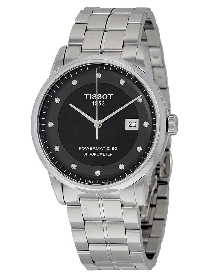 Tissot T Classic Luxury Powermatic 80 Black Dial Silver Steel Strap Watch For Men - T086.408.11.056.00