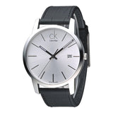 Calvin Klein City Date Silver Dial Black Leather Strap Watch for Men - K2G2G1C6