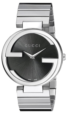 Gucci G Interlocking Black Dial Silver Steel Strap Watch For Women - YA133307