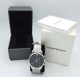 Emporio Armani Chronograph Black Dial Silver Steel Strap Watch For Men - AR11017