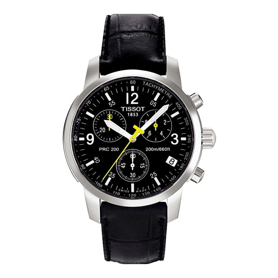 Tissot T Race PRC 200 Chronograph Quartz Black Dial Black Leather Strap Watch for Men - T17.1.526.52