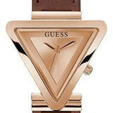 Guess Fame Quartz Rose Gold Dial Brown Leather Strap Watch For Women - GW0548L2