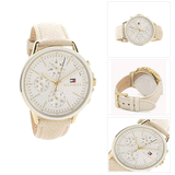 Tommy Hilfiger Carly Silver Dial Cream Leather Strap Watch for Women - 1781790