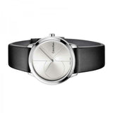 Calvin Klein Minimal Silver Dial Black Leather Strap Watch for Men - K3M221CY