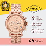 Fossil Boyfriend Chronograph Rose Gold Dial Rose Gold Steel Strap Watch for Women - ES3380