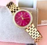 Michael Kors Darci Pink Dial Gold Steel Strap Watch for Women - MK3444