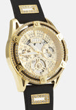 Guess Queen Quartz Gold Dial Black Silicone Strap Watch For Women - GW0536L3