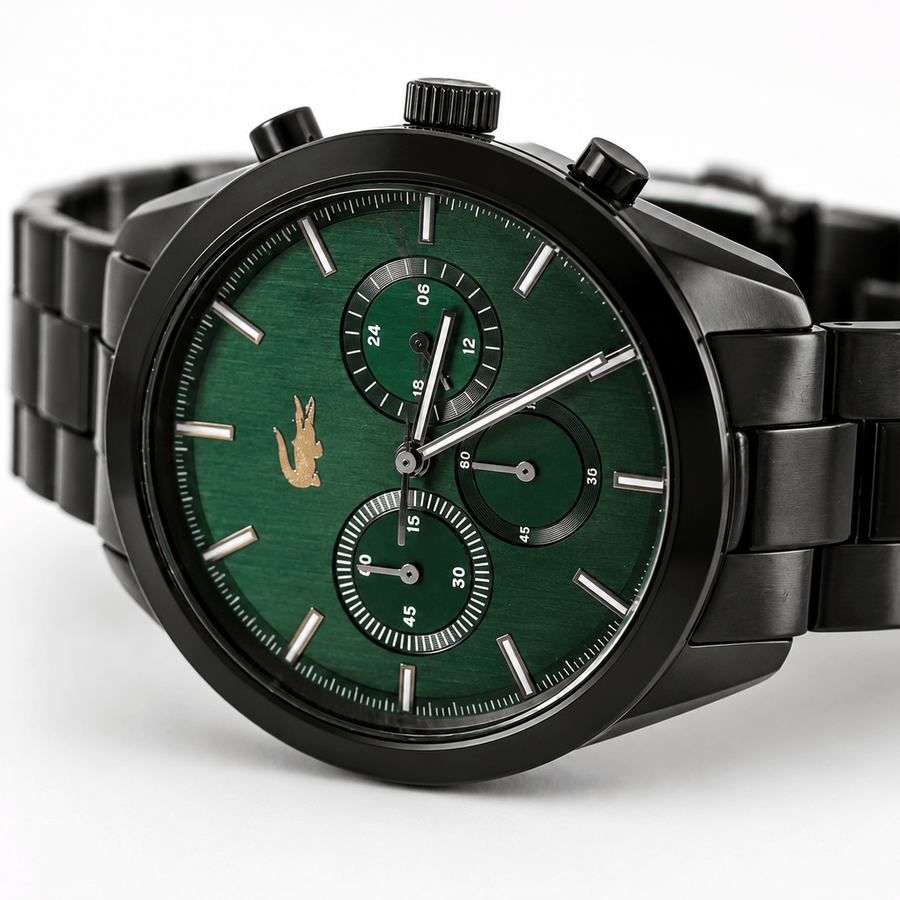 Lacoste Boston Green Dial Black Steel Strap Watch for Men - 2011270