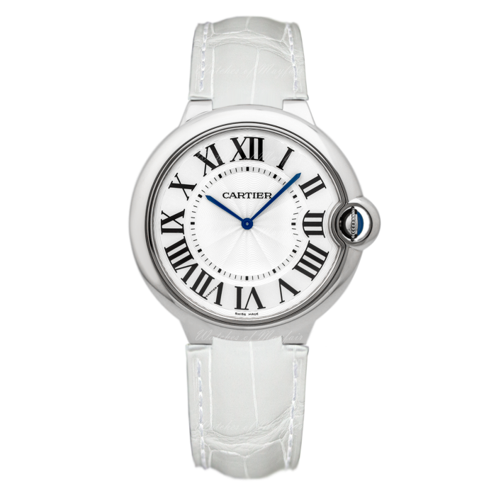 Cartier Ballon Bleu de Cartier Silver Dial White Leather Strap Watch for Women - W6920087