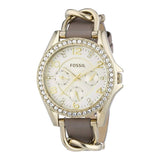 Fossil Riley White Dial Beige Leather Strap Watch for Women - ES3465