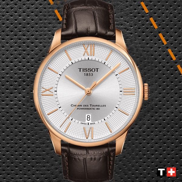 Tissot Chemin Des Tourelles Powermatic 80 Silver Dial Brown Leather Strap Watch For Men - T099.407.36.038.00