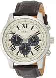 Guess Chronograph Quartz White Dial Brown Leather Strap Watch For Men - W0380G1