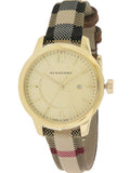 Burberry Classic Champagne Gold Dial Horseferry Leather Strap Watch for Women - BU10104