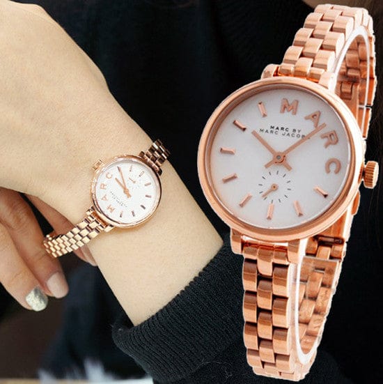 Marc Jacobs Sally White Dial Rose Gold Steel Strap Watch for Women - MBM8643