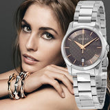 Gucci G Timeless Brown Dial Silver Steel Strap Watch For Women - YA126529