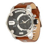 Diesel SBA Dual Time Black Dial Brown Leather Strap Watch For Men - DZ7264