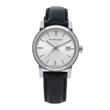 Burberry The City Silver Dial Black Leather Strap Watch for Women - BU9106