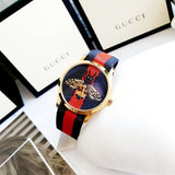 Gucci G Timeless Bee Red & Blue Dial Red Two Tone Nylon Strap Watch For Men - YA1264061