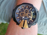 Diesel Mega Chief Chronograph Black Dial Black Steel Strap Watch For Men - DZ4338