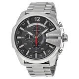 Diesel Mega Chief Chronograph Black Dial Silver Steel Strap Watch For Men - DZ4308