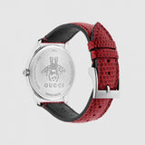 Gucci G-Timeless Mother of Pearl Red Dial Red Leather Strap Watch For Women - YA1264041