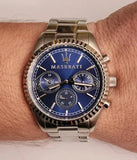 Maserati Competizione Chronograph Blue Dial Silver Steel Strap Watch For Men - R8853100013