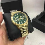 Hugo Boss Allure Chronograph Green Dial Gold Steel Strap Watch for Men - 1513923