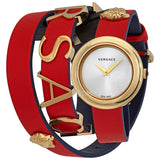 Versace V-Flare Quartz Silver Dial Red Leather Strap Watch for Women - VEBN00418