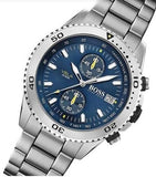 Hugo Boss Vela Chronograph Diver Blue Dial Silver Steel Strap Watch for Men - 1513775