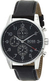 Hugo Boss Navigator Black Dial Black Leather Strap Watch for Men - 1513678