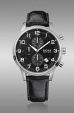 Hugo Boss Aeroliner Chronograph Black Dial Black Leather Strap Watch For Men - 1512448