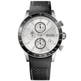 Hugo Boss Rafale Chronograph Quartz Silver Dial Black Leather Strap Watch For Men - 1513403