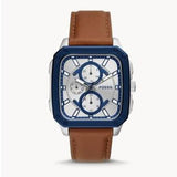 Fossil Inscription Multifunction Silver Dial Brown Leather Strap Watch for Men - BQ2658