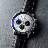 Breitling Navitimer B01 Chronograph 43 Silver Dial Black Leather Strap Watch for Men - AB0138241G1P1