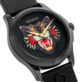 Gucci G Timeless Cat Motif Black Dial Black Leather Strap Unisex Watch - YA1264021