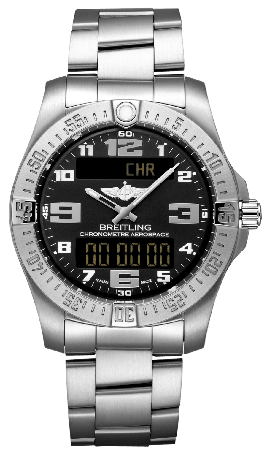 Breitling Aerospace Evo Black Dial Silver Steel Strap Watch for Men - E79363101B1E1