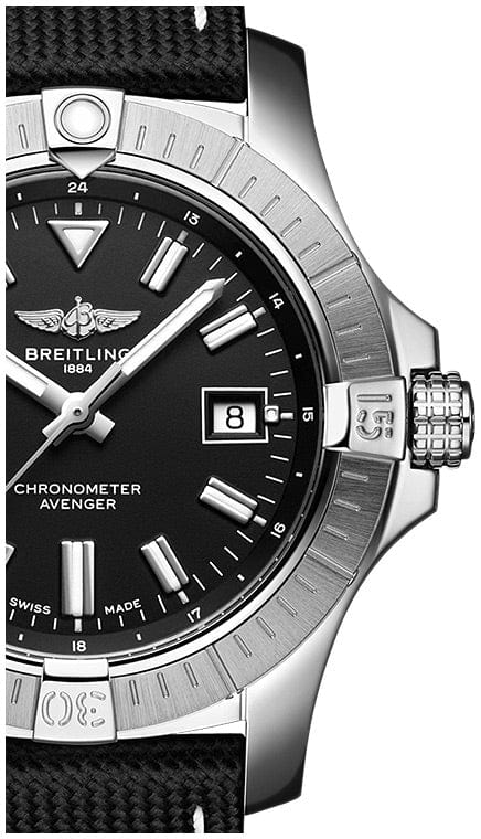 Breitling Avenger Automatic 43mm Black Dial Black Nylon Strap Watch for Men - A17318101B1X2