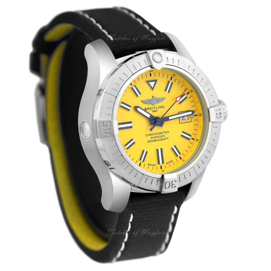 Breitling Avenger Automatic 45 Seawolf Yellow Dial Black Nylon Strap Watch for Men - A17319101I1X1