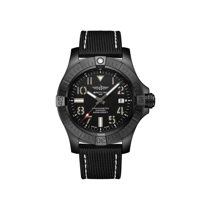 Breitling Avenger Automatic 45 Seawolf Night Mission Black Dial Black Nylon Strap Watch for Men - V17319101B1X1