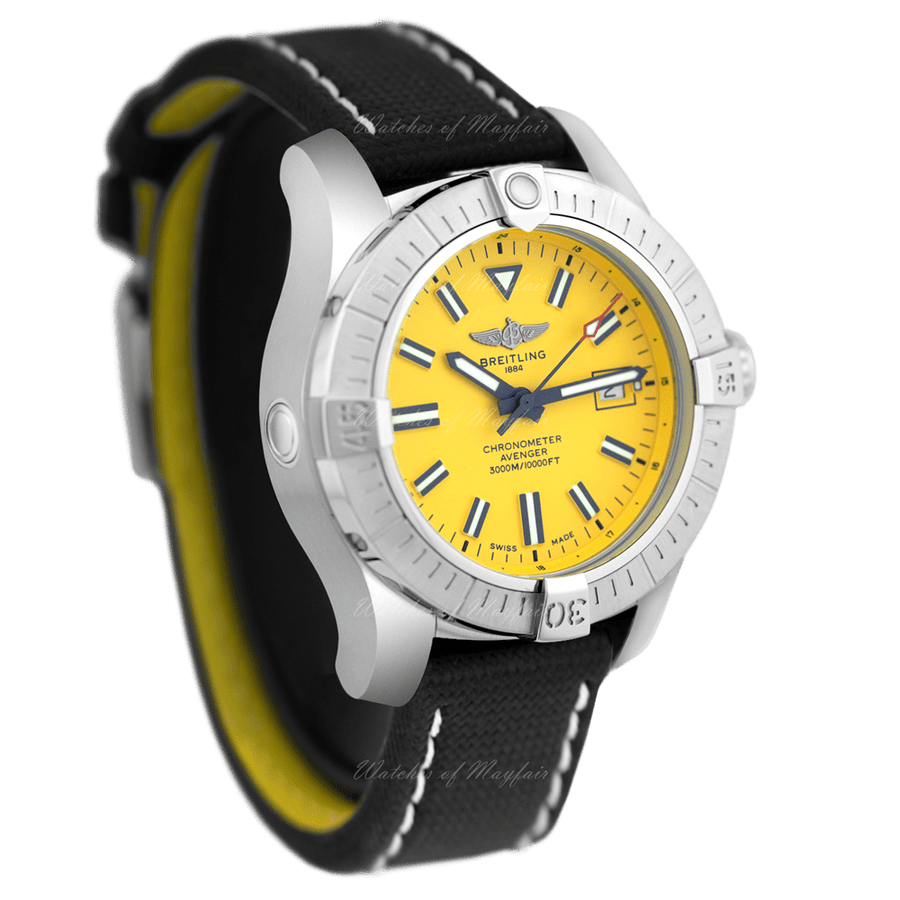 Breitling Avenger Automatic 45 Seawolf Yellow Dial Black Nylon Strap Watch for Men - A17319101I1X1
