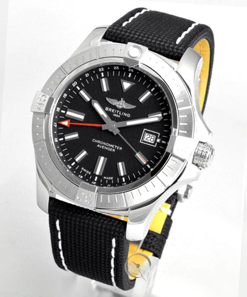 Breitling Avenger Automatic GMT 43 Black Dial Black Nylon Strap Watch for Men - A32397101B1X1