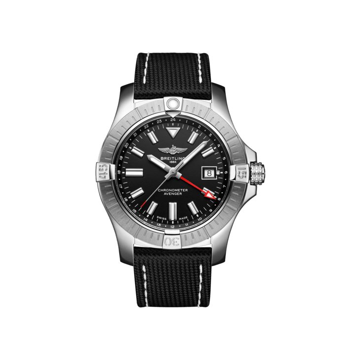 Breitling Avenger Automatic GMT 43 Black Dial Black Nylon Strap Watch for Men - A32397101B1X1