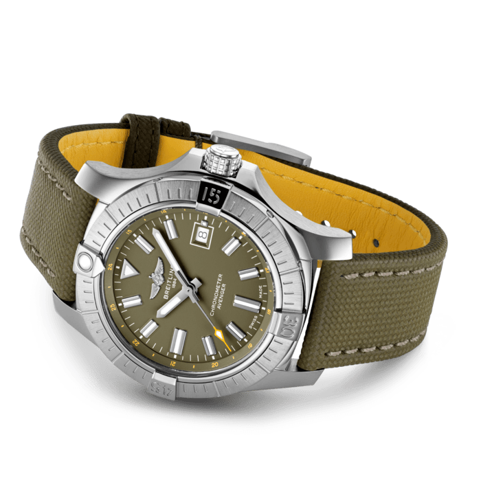 Breitling Avenger Automatic GMT 43 Green Dial Green Nylon Strap Watch for Men - A17318101L1X1