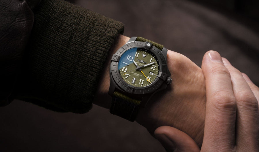 Breitling Avenger Automatic GMT 45 Night Mission Green Dial Green Nylon Strap Watch for Men - V323952A1L1X1