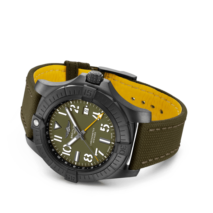 Breitling Avenger Automatic GMT 45 Night Mission Green Dial Green Nylon Strap Watch for Men - V323952A1L1X1