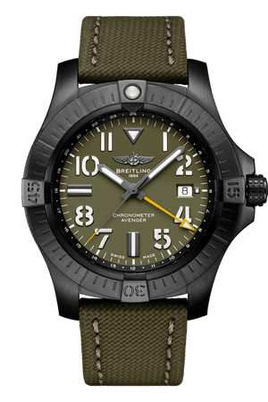 Breitling Avenger Automatic GMT 45 Night Mission Green Dial Green Nylon Strap Watch for Men - V323952A1L1X1