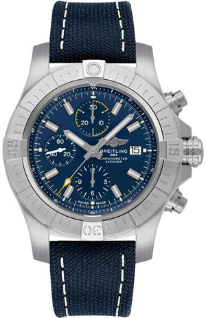 Breitling Avenger Chronograph 45mm Blue Dial Blue Calfskin Strap Watch for Men - A13317101C1X2