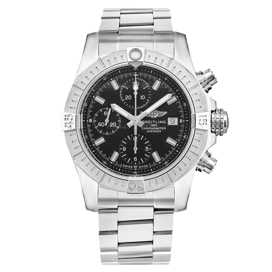 Breitling Avenger Chronograph 43 Black Dial Silver Steel Strap Watch for Men - A13385101B1A1