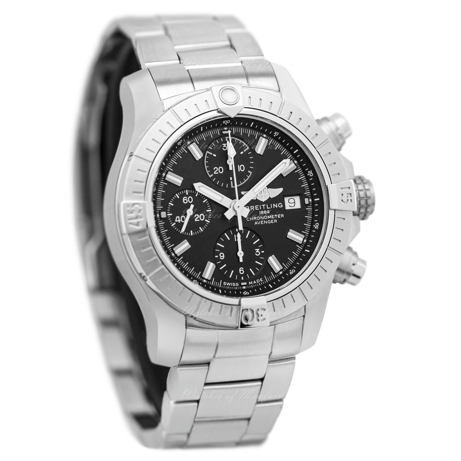 Breitling Avenger Chronograph 43 Black Dial Silver Steel Strap Watch for Men - A13385101B1A1